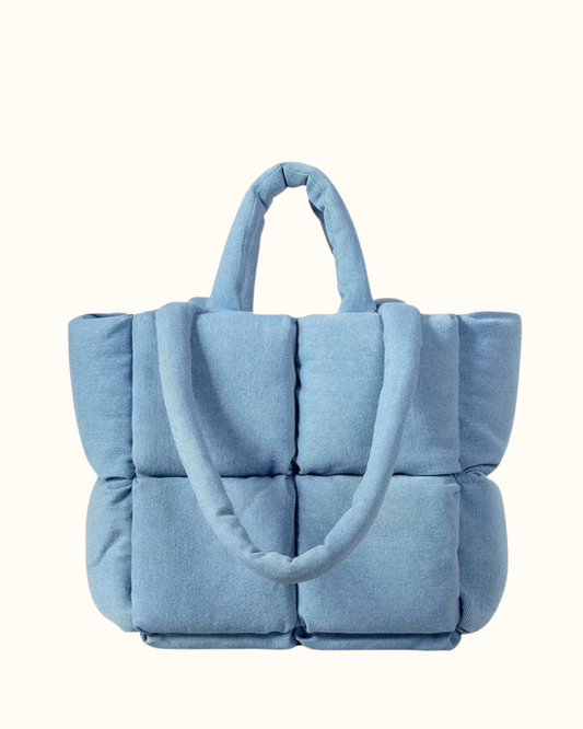 The Luxe Quilt Tote | Mom Handbag | Light Blue